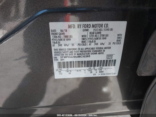 Ford EDGE SEL 2018 2FMPK4J94JBC32285 Image 9