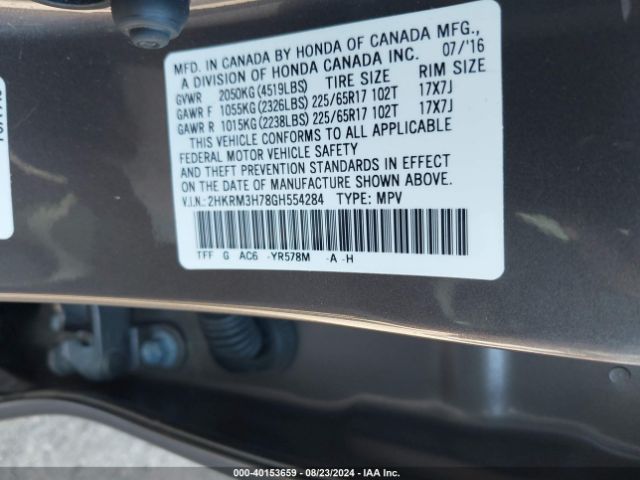 2HKRM3H78GH554284 Honda Cr-v Ex-l