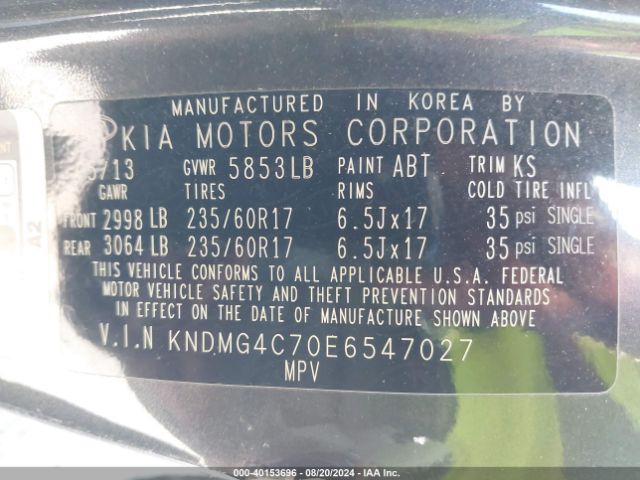 KNDMG4C70E6547027 KIA SEDONA LX