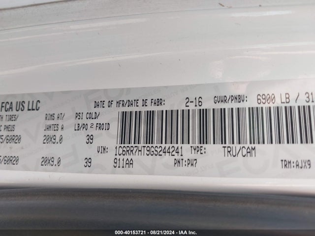 1C6RR7HT9GS244241 RAM 1500 Sport