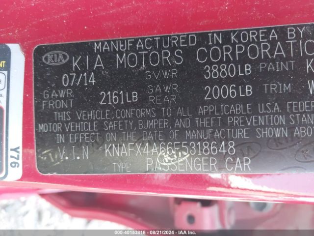 KNAFX4A66F5318648 KIA FORTE LX