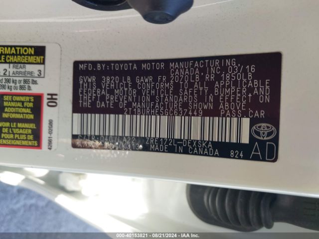 2T1BURHE5GC637449 Toyota Corolla S Premium