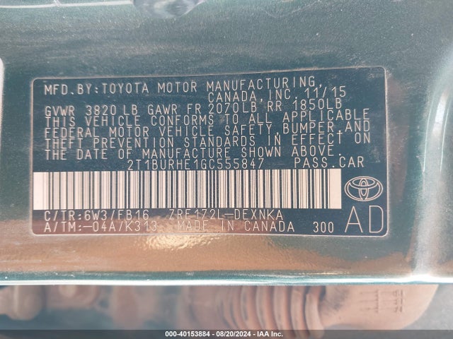 Toyota COROLLA LE 2016 2T1BURHE1GC555847 Image 9