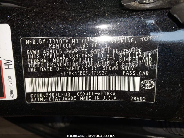 Toyota Avalon Xle Premium 2015 4T1BK1EB0FU178927 Image 9
