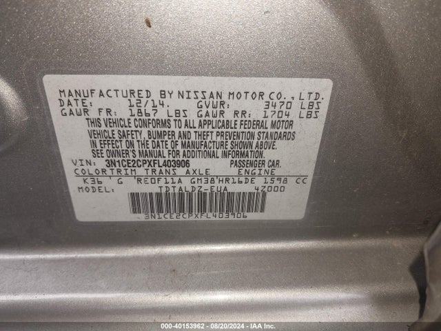 Nissan Versa Note S (sr)/s Plus/sl/sr/sv 2015 3N1CE2CPXFL403906 Image 9