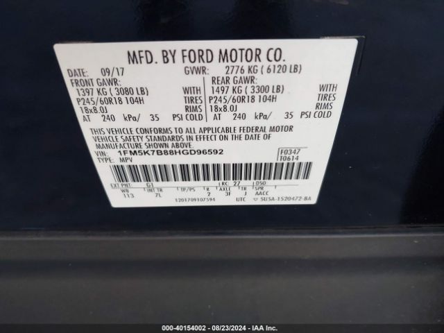 1FM5K7B88HGD96592 Ford Explorer