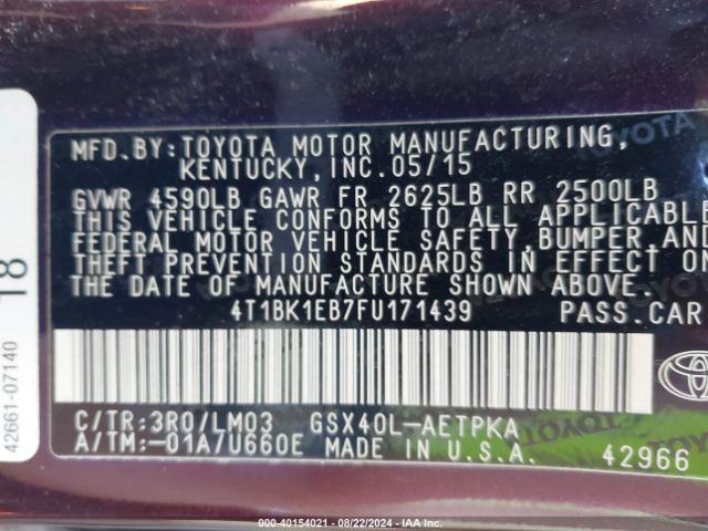 4T1BK1EB7FU171439 Toyota AVALON LIMITED