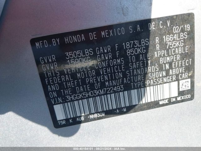 3HGGK5H03KM722493 Honda Fit Ex-l