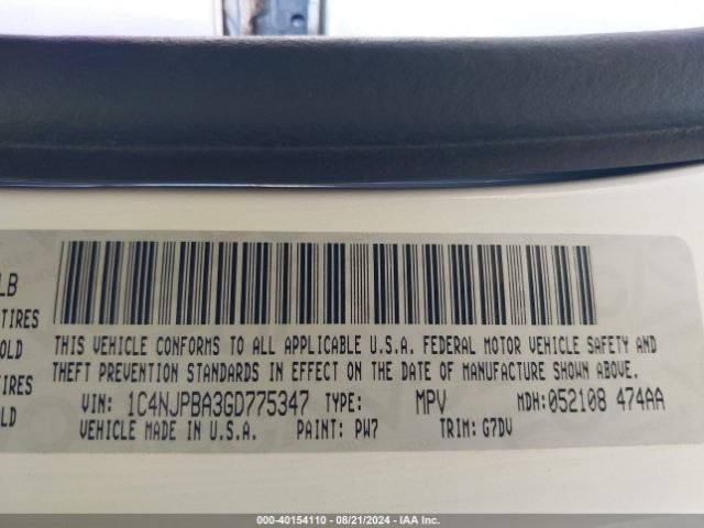 1C4NJPBA3GD775347 Jeep Patriot Sport Se