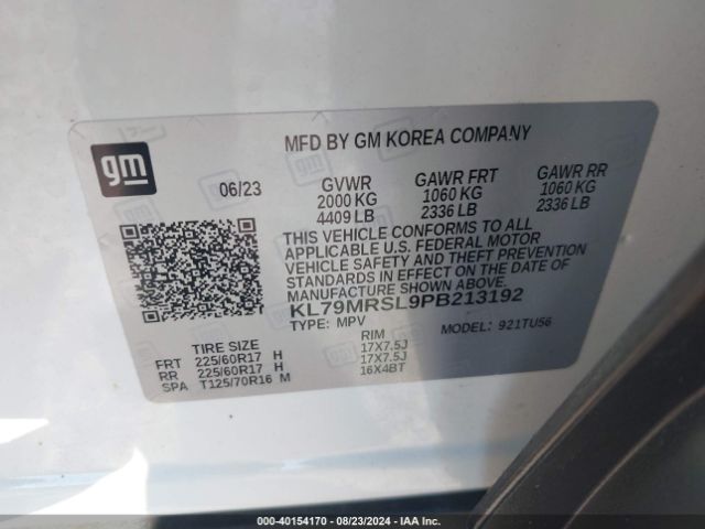 KL79MRSL9PB213192 Chevrolet Trailblazer Awd Lt