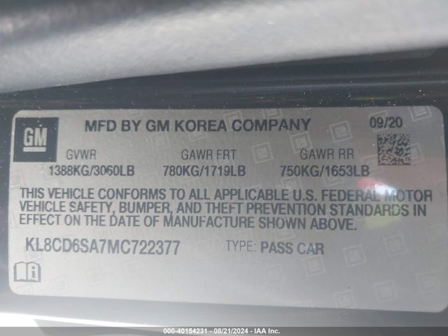 Chevrolet Spark Fwd 1lt Automatic 2021 KL8CD6SA7MC722377 Image 9