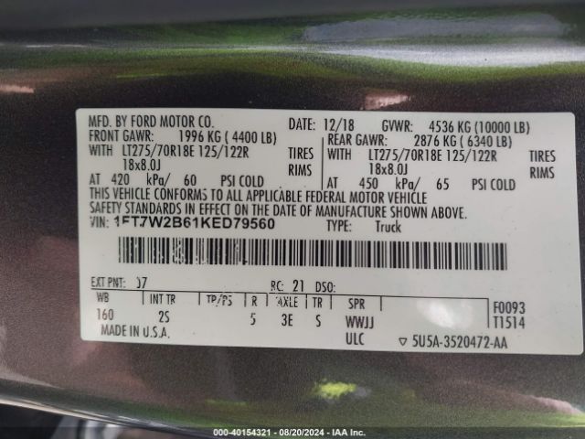 1FT7W2B61KED79560 Ford F-250 Xlt