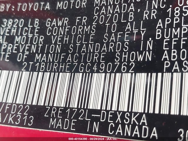 Toyota Corolla S W/special Edition Pkg 2016 2T1BURHE7GC490762 Image 9