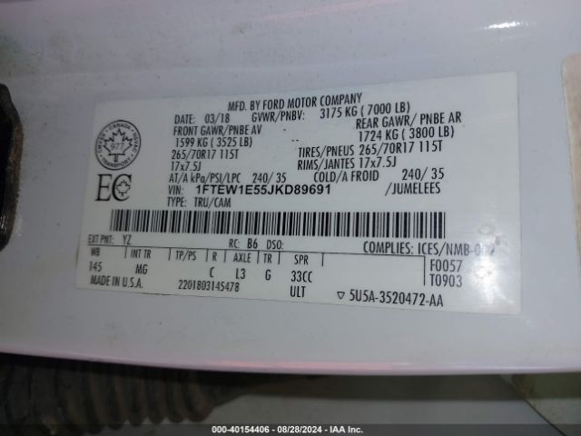 1FTEW1E55JKD89691 Ford F-150 Xlt