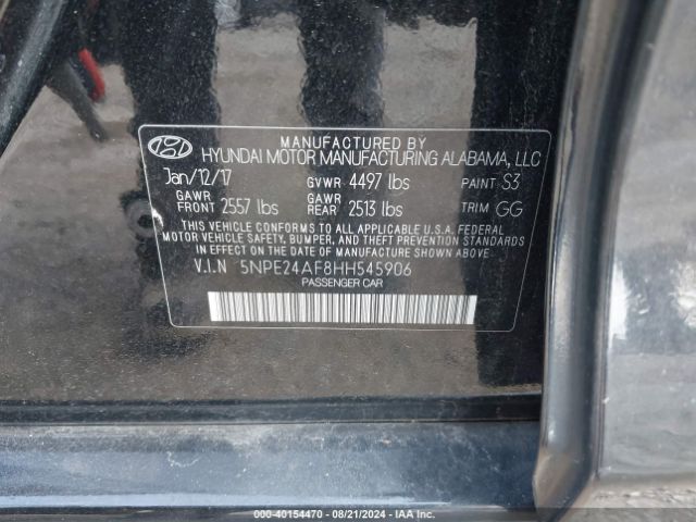 5NPE24AF8HH545906 Hyundai SONATA SE