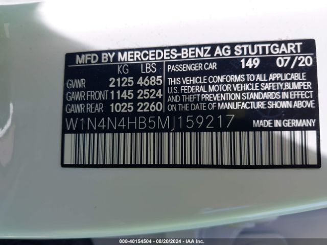 W1N4N4HB5MJ159217 Mercedes-Benz Gla 250 4matic