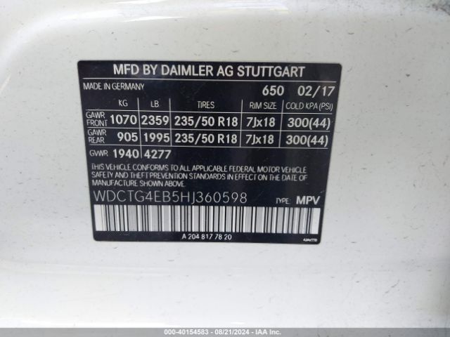 WDCTG4EB5HJ360598 Mercedes-Benz GLA 250