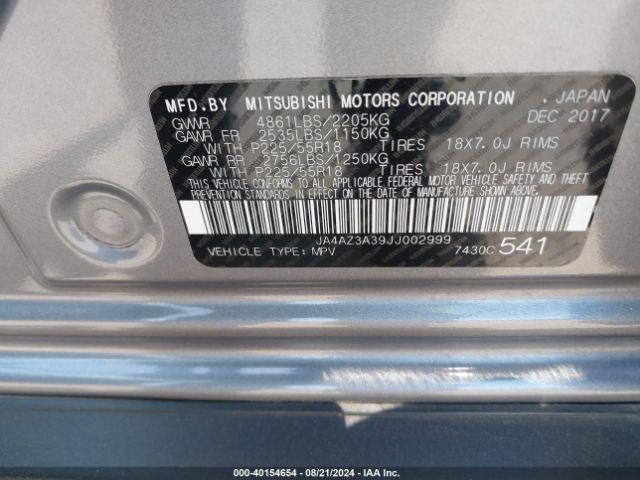 JA4AZ3A39JJ002999 Mitsubishi Outlander Es