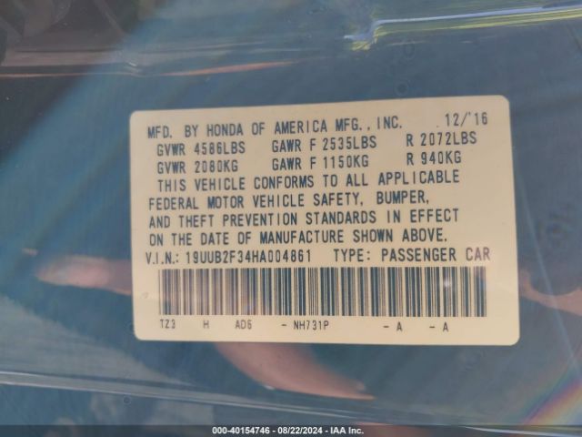 19UUB2F34HA004861 Acura Tlx V6