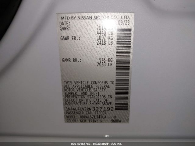1N4AL4CV2RN327192 Nissan Altima Sr Vc-turbo Fwd