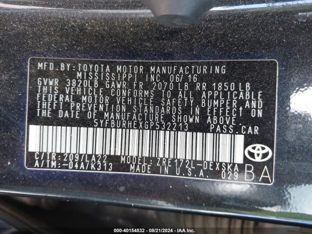 Toyota Corolla S W/special Edition Pkg 2016 5YFBURHEXGP532213 Image 9