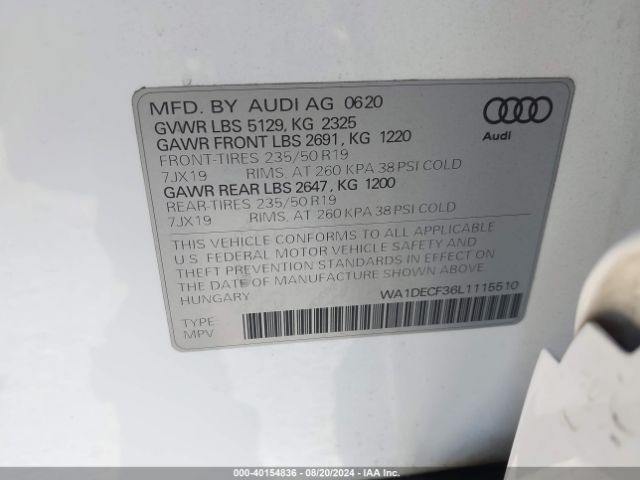 WA1DECF36L1115510 Audi Q3 Premium 45 Tfsi S Line Quattro Tiptronic
