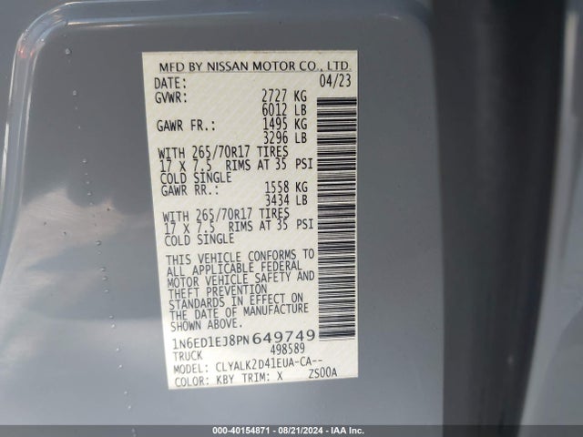 Nissan Frontier Pro-x 4x2 2023 1N6ED1EJ8PN649749 Image 9
