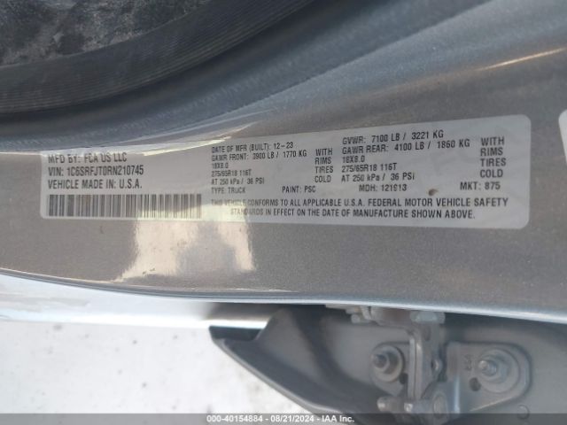 1C6SRFJT0RN210745 RAM 1500 Laramie  4x4 5'7 Box