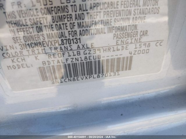 3N1CN8EVXPL870131 Nissan Versa 1.6 Sv Xtronic Cvt