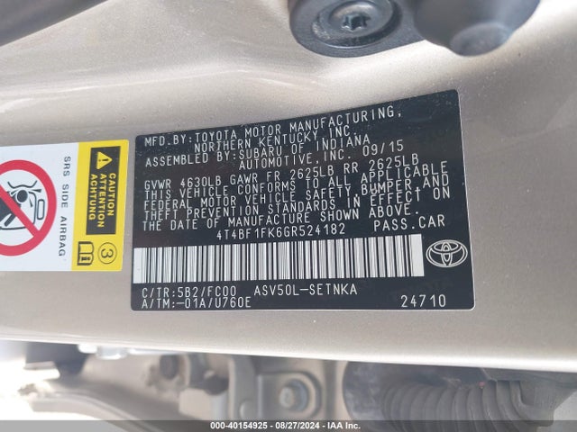 4T4BF1FK6GR524182 Toyota CAMRY LE