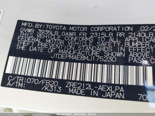 Toyota COROLLA LE 2021 JTDEPMAE8MJ175230 Image 9