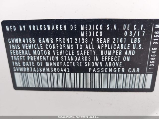 3VWDB7AJ8HM360442 Volkswagen Jetta 1.4t Se