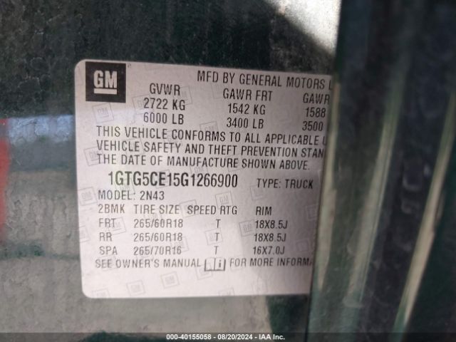 1GTG5CE15G1266900 GMC CANYON SLE
