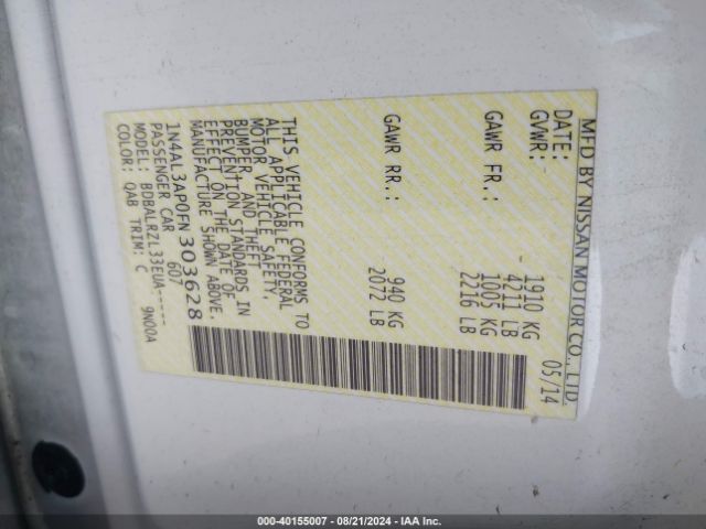 1N4AL3AP0FN303628 Nissan Altima 2.5 Sl
