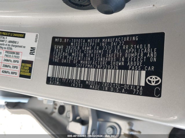 Toyota COROLLA LE 2022 5YFEPMAE7NP328936 Image 9
