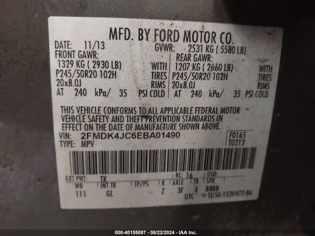 Ford EDGE SEL 2014 2FMDK4JC6EBA01490 Image 9