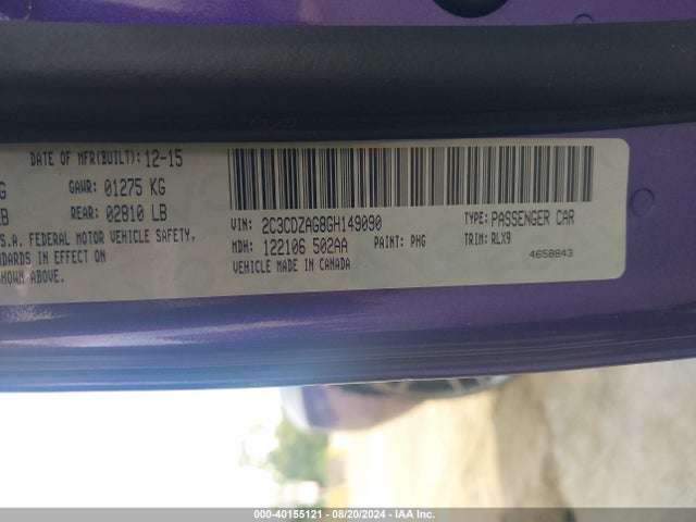 Dodge Challenger Sxt Plus 2016 2C3CDZAG8GH149090 Image 9