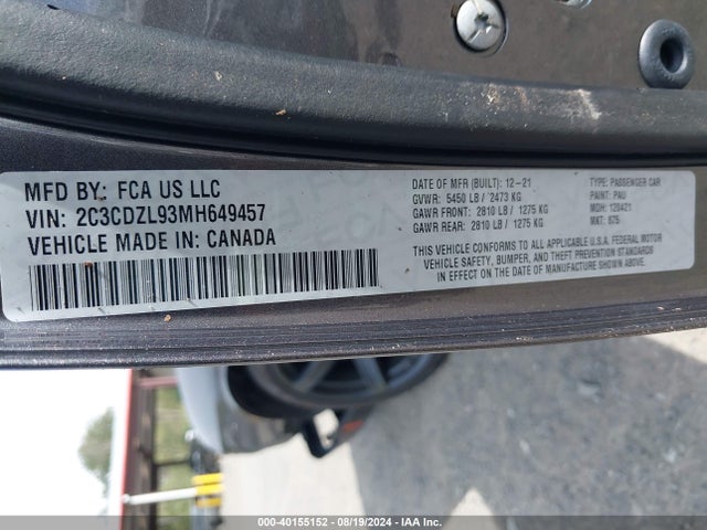 Dodge Challenger Srt Hellcat Redeye 2021 2C3CDZL93MH649457 Image 9