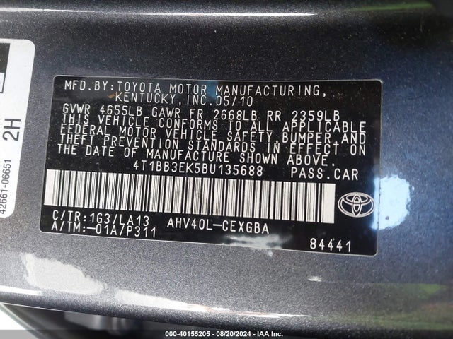 Aukcja sprzedaży 2011 Toyota Camry Hybrid, vin: 4T1BB3EK5BU135688, numer aukcji: 40155205