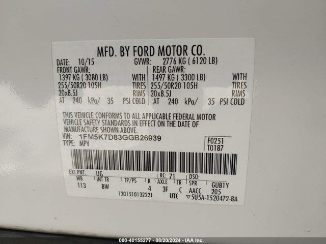 Ford EXPLORER XLT 2016 1FM5K7D83GGB26939 Image 9