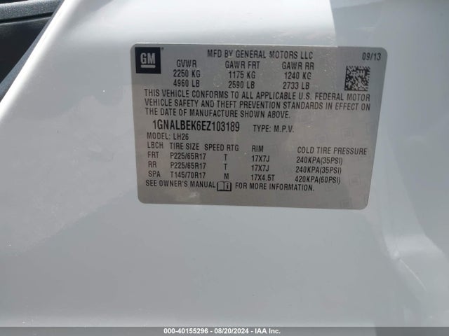 Chevrolet EQUINOX 1LT 2014 1GNALBEK6EZ103189 Image 9