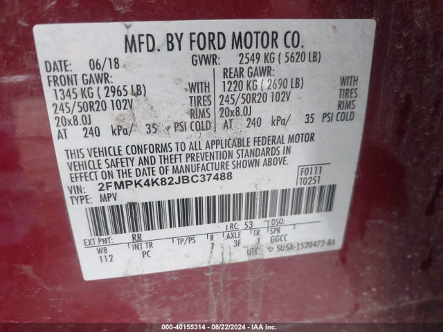 2FMPK4K82JBC37488 Ford Edge Titanium