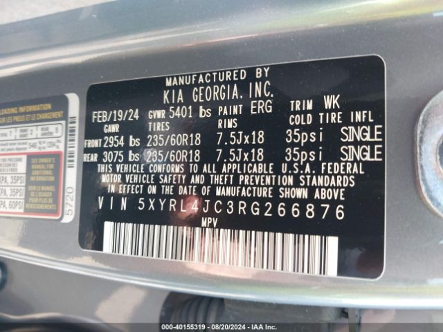5XYRL4JC3RG266876 KIA SORENTO S