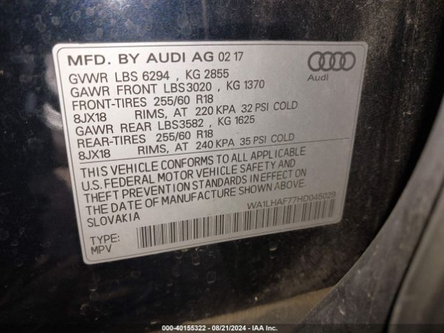 WA1LHAF77HD045029 Audi Q7 2.0t Premium