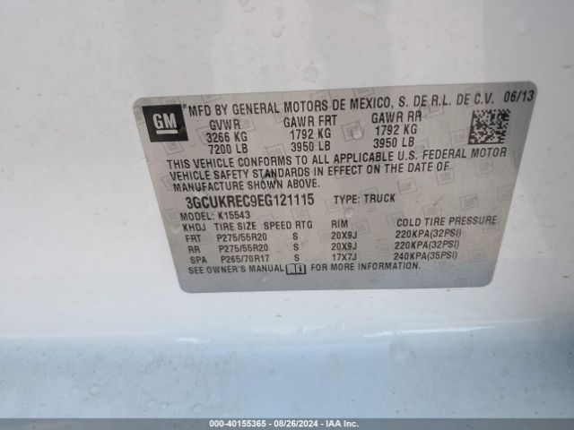 3GCUKREC9EG121115 Chevrolet Silverado 1500 2lt