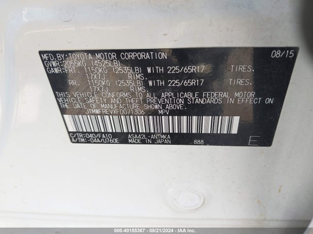 Toyota Rav4 Xle 2015 JTMWFREVXFD071306 Image 9
