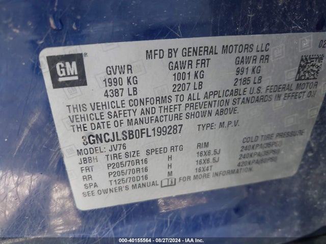 Chevrolet Trax Lt 2015 3GNCJLSB0FL199287 Image 9