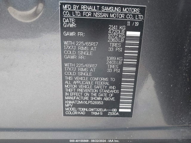 Nissan Rogue Sv Intelligent Awd 2020 KNMAT2MVXLP526953 Image 9