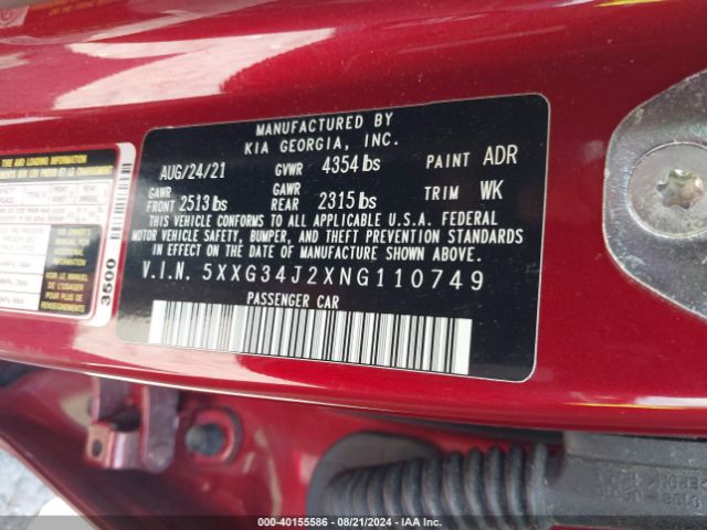 5XXG34J2XNG110749 KIA K5 EX