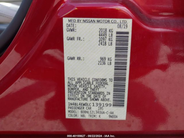 1N4BL4EW0LC139199 Nissan Altima Sl Intelligent Awd